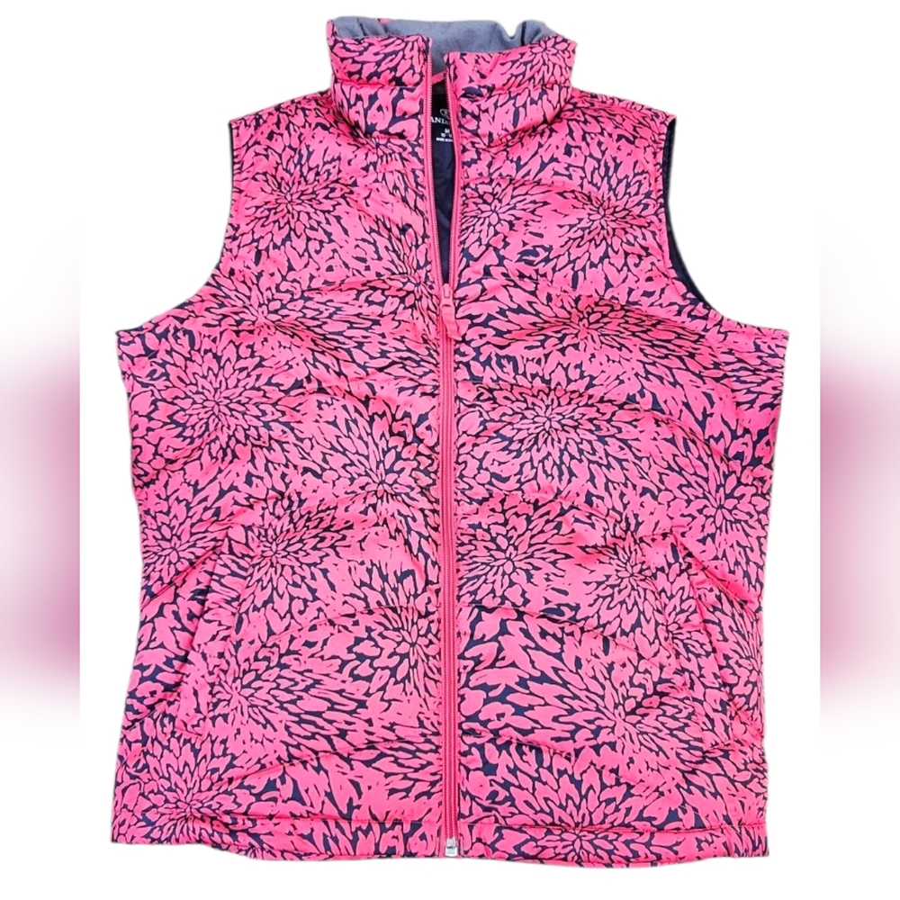 Lands' End - Pink & Navy Floral Abstract Print Puffer Jacket - Picture 1 of 8